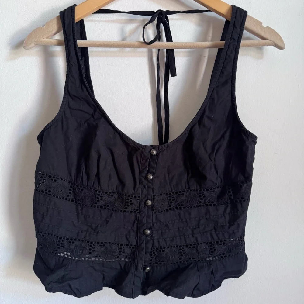 Free People Kianna Lace Tank Top Black $78 M